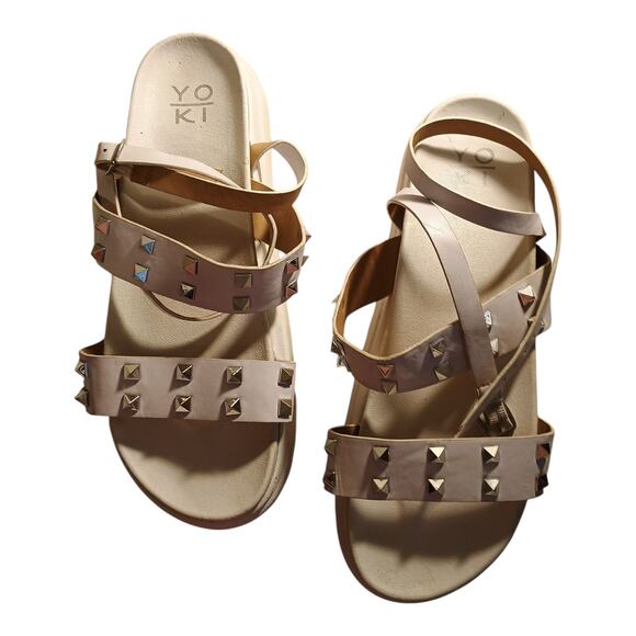 Yoki White Platform Ankle Strap Wrap Sliver Studded Women's Size 10 Sandals - Picture 1 of 7